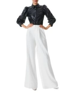 Nadine Puff Sleeve Faux Leather Blouse - Alice And Olivia -Alice And Olivia 11930200 fpx