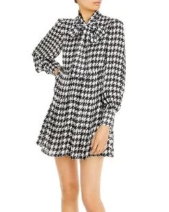 Rowen Houndstooth Bow Mini Dress - 150th Anniversary Exclusive - Alice And Olivia -Alice And Olivia 12236006 fpx