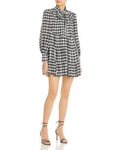 Rowen Houndstooth Bow Mini Dress - 150th Anniversary Exclusive - Alice And Olivia -Alice And Olivia 12254304 fpx