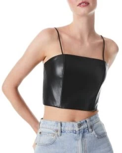 Pearle Vegan Leather Spaghetti Strap Top - Alice And Olivia