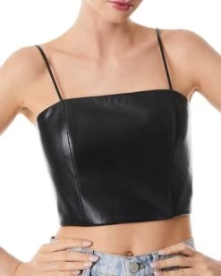 Pearle Vegan Leather Spaghetti Strap Top - Alice And Olivia -Alice And Olivia 12383471 fpx
