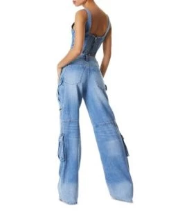 Cay High Rise Wide Leg Baggy Cargo Jeans In Brea Blue - Alice And Olivia -Alice And Olivia 12583830 fpx