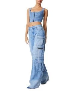 Cay High Rise Wide Leg Baggy Cargo Jeans In Brea Blue - Alice And Olivia -Alice And Olivia 12583832 fpx
