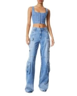 Cay High Rise Wide Leg Baggy Cargo Jeans In Brea Blue - Alice And Olivia -Alice And Olivia 12583903 fpx