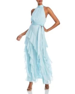 Emelia Silk Belted Ruffle Gown - Alice And Olivia