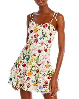 Rosette Eyelet Tulip Print Mini Dress - Alice And Olivia 3 Rosette Eyelet Tulip Print Mini Dress - Alice And Olivia