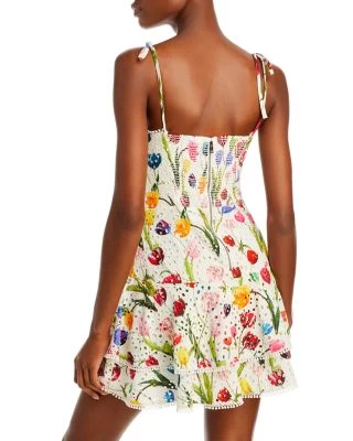 Rosette Eyelet Tulip Print Mini Dress - Alice And Olivia 6 Rosette Eyelet Tulip Print Mini Dress - Alice And Olivia - Image 4