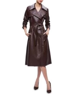 Elicia Faux Leather Trench Coat - Alice And Olivia