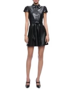 Carolyn Faux Leather Mini Shirt Dress - Alice And Olivia -Alice And Olivia 13008502 fpx
