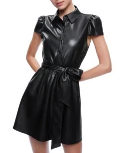 Carolyn Faux Leather Mini Shirt Dress - Alice And Olivia