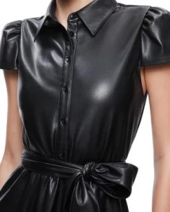 Carolyn Faux Leather Mini Shirt Dress - Alice And Olivia -Alice And Olivia 13008506 fpx