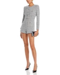 Shiloh Patch Pocket Houndstooth Romper - Alice And Olivia -Alice And Olivia 13030509 fpx
