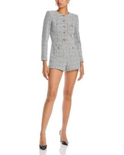 Shiloh Patch Pocket Houndstooth Romper - Alice And Olivia -Alice And Olivia 13030521 fpx