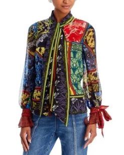 Lloyd Silk Tie Neck Blouse - Alice And Olivia -Alice And Olivia 13030530 fpx