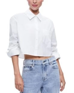Finely Cropped Oversized Button Down Shirt - Alice And Olivia