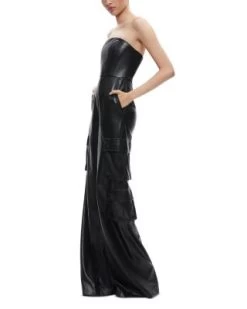 Emelda Faux Leather Strapless Cargo Jumpsuit - Alice And Olivia -Alice And Olivia 13053115 fpx