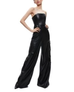 Emelda Faux Leather Strapless Cargo Jumpsuit - Alice And Olivia -Alice And Olivia 13053117 fpx