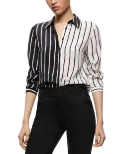 Willa Striped Two Tone Blouse - Alice And Olivia -Alice And Olivia 13055004 fpx