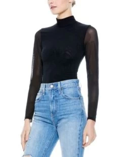 Clarinda Sheer Sleeve Mesh Bodysuit - Alice And Olivia -Alice And Olivia 13055250 fpx