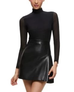 Chara Long Sleeve Mesh & Faux Leather Mini Dress - Alice And Olivia