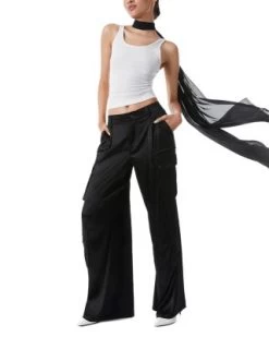 Joette Satin Wide Leg Cargo Pants - Alice And Olivia -Alice And Olivia 13075541 fpx