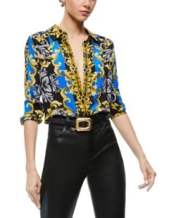 Willa Printed Silk Placket Top - Alice And Olivia -Alice And Olivia 13110601 fpx