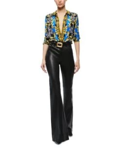 Willa Printed Silk Placket Top - Alice And Olivia -Alice And Olivia 13110603 fpx