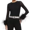 Delaina Feather Trim Mesh Top - Alice And Olivia -Alice And Olivia 13110605 fpx