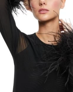 Delaina Feather Trim Mesh Top - Alice And Olivia -Alice And Olivia 13110609 fpx