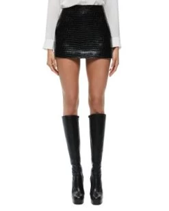 Rubi Croc-Embossed Faux Leather Mini Skirt - Alice And Olivia