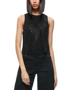 Angelina Embellished Net Tank - Alice And Olivia
