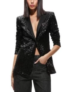 Breann Sequined Tuxedo Blazer - Alice And Olivia