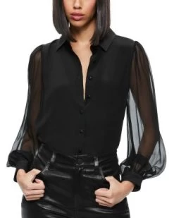 Roanne Blouson Sleeve Blouse - Alice And Olivia