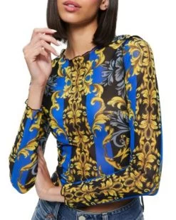 Delaina Mesh Lettuce Trim Cropped Top - Alice And Olivia -Alice And Olivia 13178391 fpx