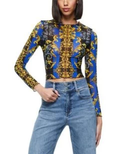 Delaina Mesh Lettuce Trim Cropped Top - Alice And Olivia -Alice And Olivia 13178392 fpx