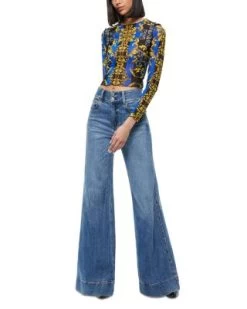 Delaina Mesh Lettuce Trim Cropped Top - Alice And Olivia -Alice And Olivia 13178393 fpx