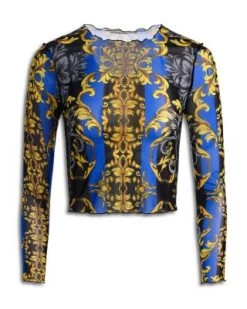 Delaina Mesh Lettuce Trim Cropped Top - Alice And Olivia -Alice And Olivia 13178394 fpx