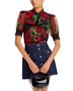 Brentley Puff Sleeve Floral Top - Alice And Olivia