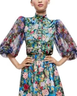 Ilan Ruffled Floral Print Puff Sleeve Top - Alice And Olivia