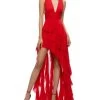 Holly Low Neck Asymmetric Ruffled Maxi Dress - Alice And Olivia -Alice And Olivia 13241277 fpx