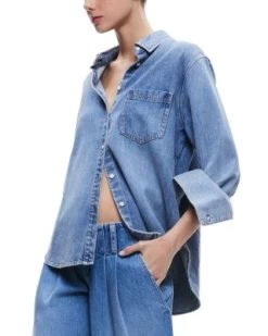 Finely Oversized Button Front Denim Shirt - Alice And Olivia -Alice And Olivia 13241549 fpx
