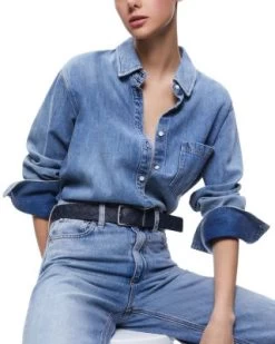 Finely Oversized Button Front Denim Shirt - Alice And Olivia -Alice And Olivia 13241550 fpx