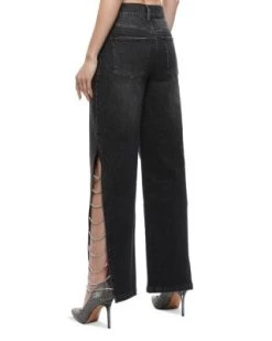 Gayle Embellished Flare Jeans In Maya Charcoal Black - Alice And Olivia -Alice And Olivia 13244645 fpx