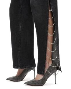 Gayle Embellished Flare Jeans In Maya Charcoal Black - Alice And Olivia -Alice And Olivia 13244714 fpx