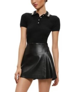 Meda Embellished Stretch Wool Polo Top - Alice And Olivia