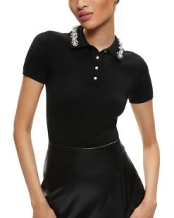 Meda Embellished Stretch Wool Polo Top - Alice And Olivia -Alice And Olivia 13255366 fpx