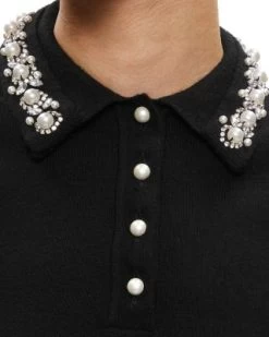 Meda Embellished Stretch Wool Polo Top - Alice And Olivia -Alice And Olivia 13255367 fpx