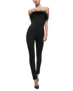Idell Feather Trimmed Strapless Jumpsuit - Alice And Olivia