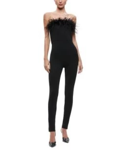 Idell Feather Trimmed Strapless Jumpsuit - Alice And Olivia -Alice And Olivia 13273799 fpx