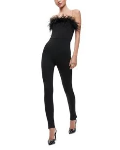 Idell Feather Trimmed Strapless Jumpsuit - Alice And Olivia -Alice And Olivia 13273800 fpx